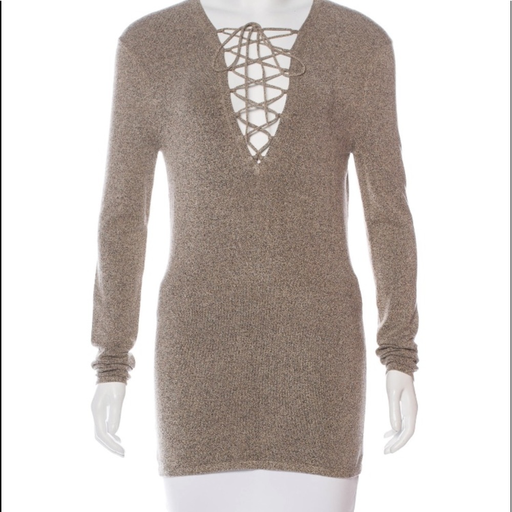 Rip lace up front Sweater